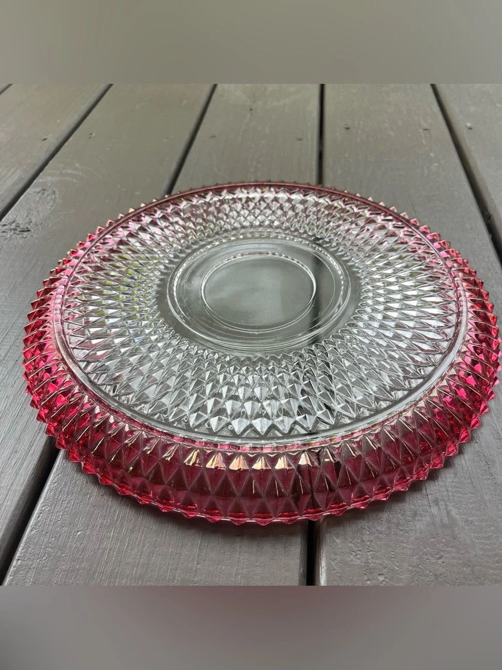 Vintage Indiana Carnival Glass Cranberry Diamond Point Round Serving Platter